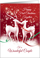 First Christmas for Couple. Two White Reindeer Silhouettes Kissing. card