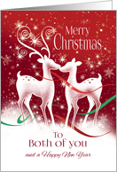 Christmas to Both of You. Two white Reindeer kissing. card