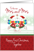 First Christmas Mrs and Mrs. Cute Polar Bears Ice Skating Together. card
