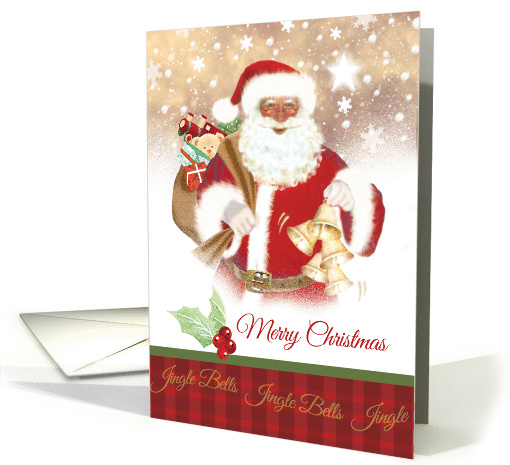 Christmas Santa carrying Bells and a Sack full of Presents. card