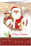 Christmas Santa carrying Bells and a Sack full of Presents. card