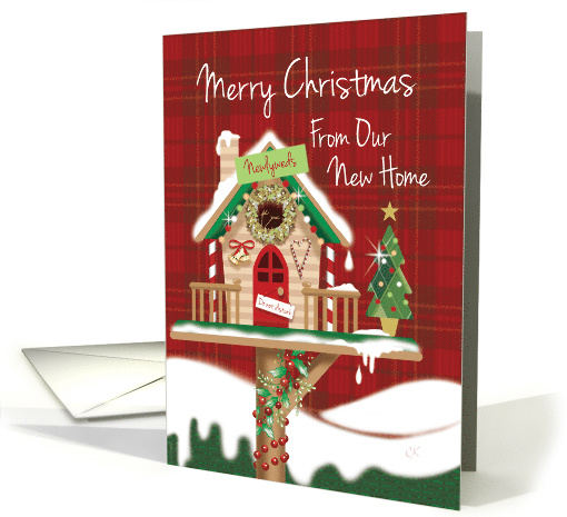 Newlyweds Christmas New Address. Cute Festive Birdhouse. card