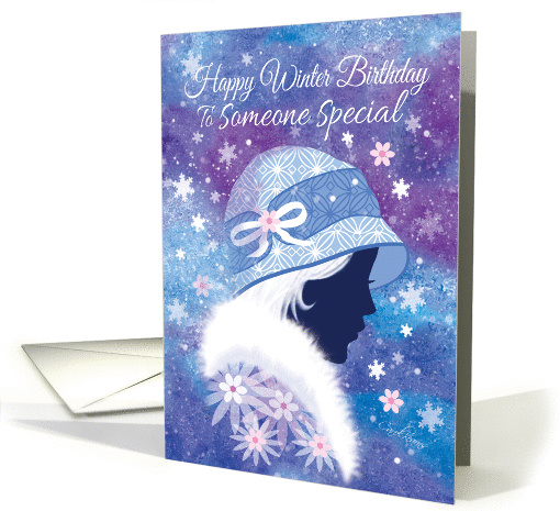 Winter Birthday - Someone Special. Girl in Blue Hat. card (1181424)