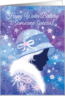 Winter Birthday - Someone Special. Girl in Blue Hat. card