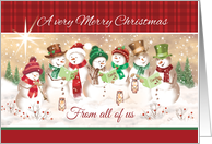 Merry Christmas From all of us. Seven Snowmen Carol Singing. card