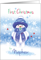 1st Christmas Nephew - Cute Snow Baby sucking Pacifier card