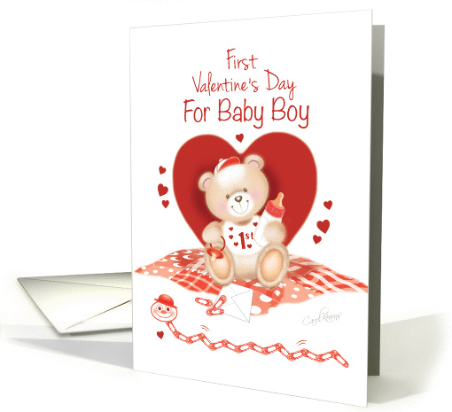Baby Boy's First Valentine's Day - Teddy Sitting against... (1204562)