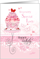Birthday for Special Lady- Cupcake with Lace Effect Detail card