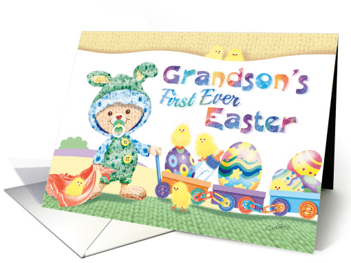 Grandson's 1st Easter - Woolly Baby Bunny with Chicks and Eggs card