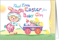 Baby Girl’s 1st Easter - Woolly Baby Bunny with Chicks and Eggs card