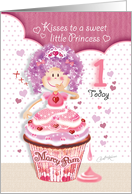 Birthday Princess Age 1 - Princess Cupcake Blowing Kisses card