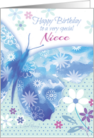 Birthday for Niece - Blue Decorative Butterfly with Flowers card