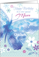 Birthday for Mom Blue Decorative Butterfly with Flowers card
