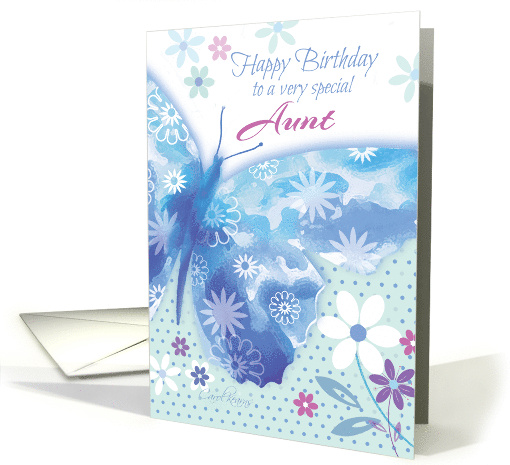 Birthday for Aunt Blue Decorative Butterfly with Flowers card