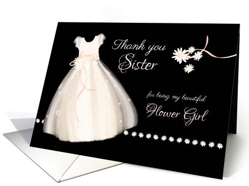 Flower Girl Thank You Sister - Girl's Dress and Daisies card (1251378)