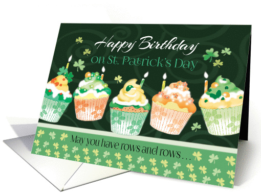 Birthday on St. Patrick's Day - Cupcakes in Irish Colours card