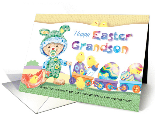Happy Easter Grandson - Woolly Boy Bunny with Chicks and Eggs card