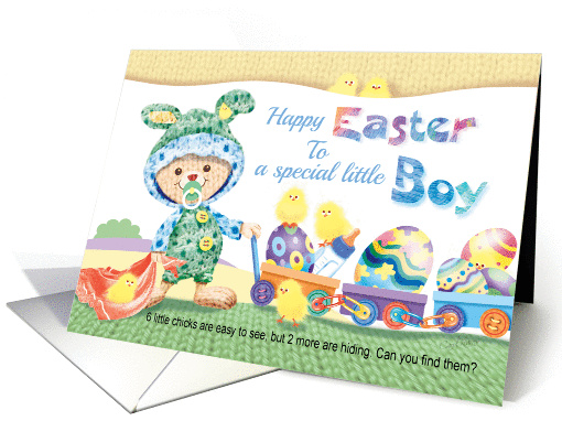 Happy Easter Little Boy - Woolly Boy Bunny with Chicks and Eggs card