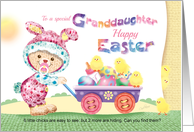 Happy Easter Granddaughter - Woolly Girl Bunny with Chicks and Eggs card
