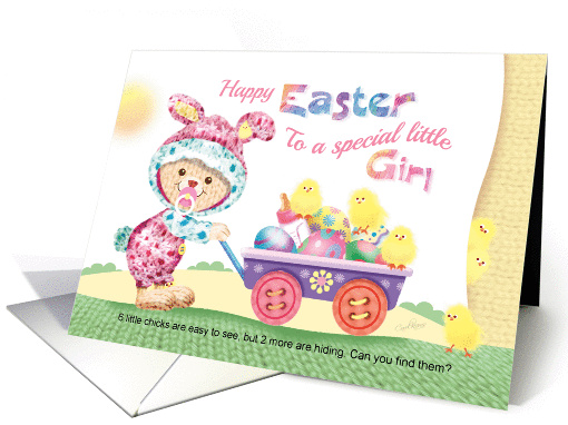 Happy Easter Little Girl - Woolly Girl Bunny with Chicks and Eggs card