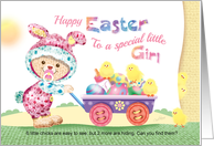Happy Easter Little Girl - Woolly Girl Bunny with Chicks and Eggs card