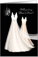 Maid of Honor Request - 2 Cream Dresses with Chandelier card