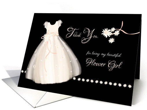 Flower Girl Thank You - Cute Girl's Dress and Daisies card (1256228)