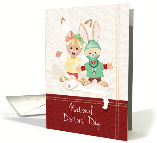 National Doctors' Day - 2 Bunnies dressed as Doctor and Patient card