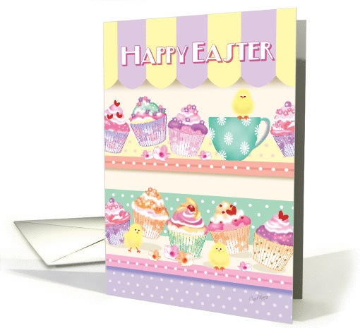 Happy Easter - Cupcakes on Shelves with Chicks card (1260692)