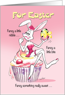 For Easter Adult - Sexy Female Bunny, Cupcake and Egg card