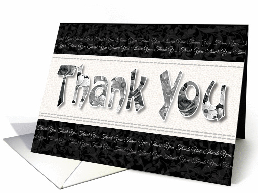 Blank Thank You - Black & White Floral Thank You Words card (1264688)