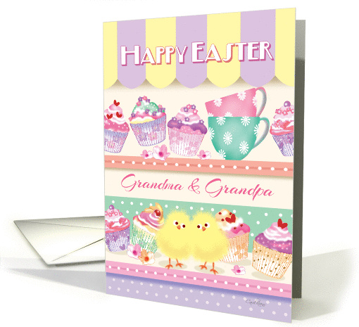 Grandma & Grandpa, Happy Easter - Cupcakes on Shelves... (1267114)