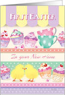 New Home, First Easter - Cupcakes on Shelves with 2 Baby Chicks card