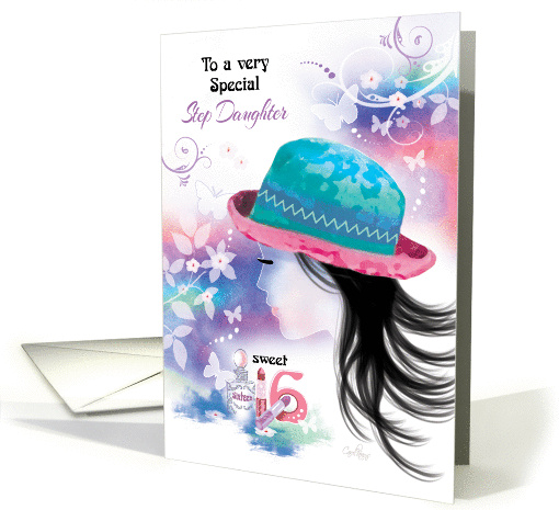 Step Daughter, 16th Birthday - Girl in Hat with Decorative Design card