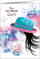 Special Girl, 18th Birthday - Girl in Hat with Decorative Design card