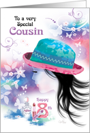 Cousin, 18th Birthday - Girl in Hat with Decorative Design card