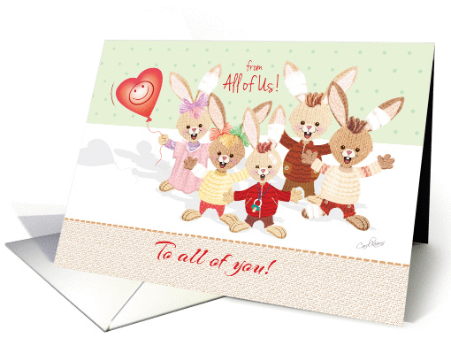 Nurses Day, from all of us - Group of Bunny Kids Waving card (1274194)