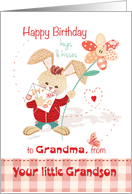 Birthday, Grandma from Grandson - Cute Bunny with Tall Flower card