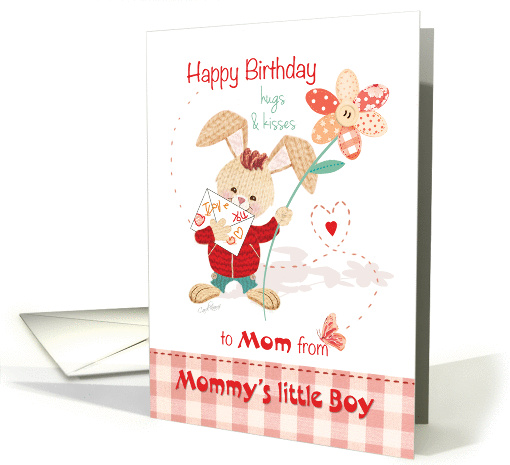 Birthday, Mom from Little Son - Cute Bunny with Tall Flower card