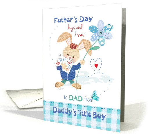 Father's Day, Dad, Son - Cute Bunny with Tall Flower card (1276510)