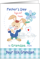 Father’s Day, Grandpa, Grandson - Cute Bunny with Tall Flower card