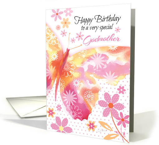 Godmother, Birthday - Pink and Yellow Butterfly card (1278262)