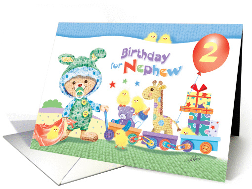 Nephew's 2nd Birthday - Woolly Bunny, Toy Train & Presents card