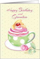 Grandma, Birthday - Cupcake in green cup card