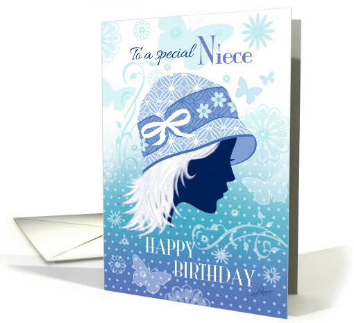 Niece, Birthday - Silhouetted Female Face in Blue Hat card (1280306)