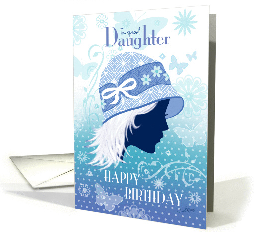 Daughter, Birthday - Silhouetted Female Face in Blue Hat card