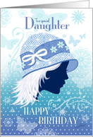 Daughter, Birthday - Silhouetted Female Face in Blue Hat card