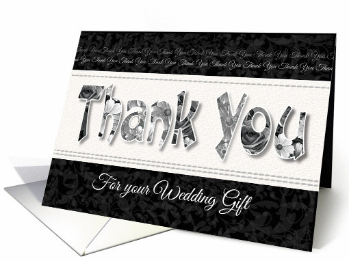 Thank You, Wedding Gift - Floral Words on Black card (1281152)