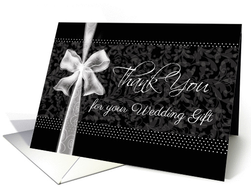 Thank You, Wedding Gift - White Bow & Ribbon Effect on Black card