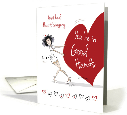 Heart Surgery, Get Well - Funny Nurse with Large Heart card (1282244)